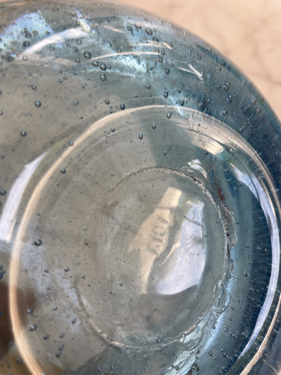Mortier et Pilon en verre bullé bleu BIOT-photo-2
