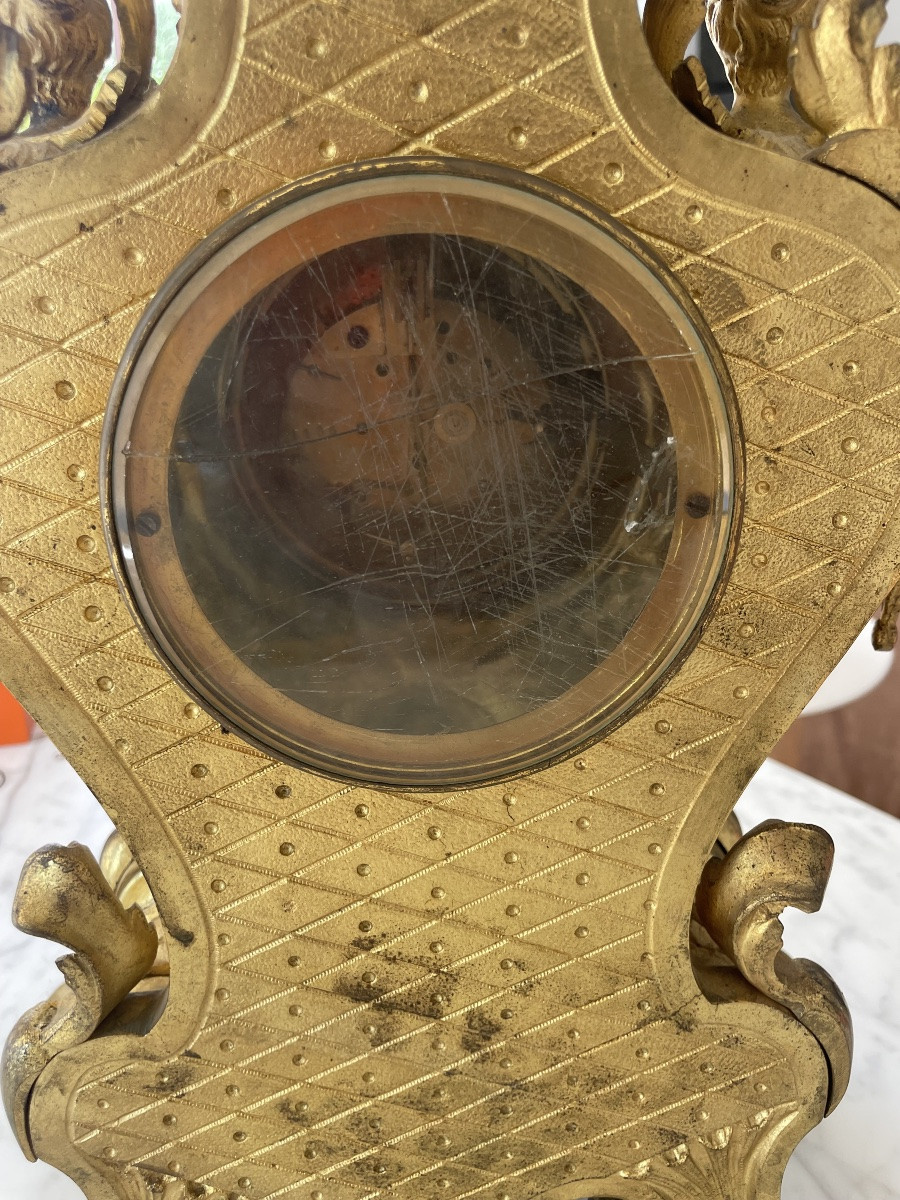 Louis XV Style Cartel Clock Circa 1900 In Gilt Bronze Finely Chiseled With Foliage-photo-6