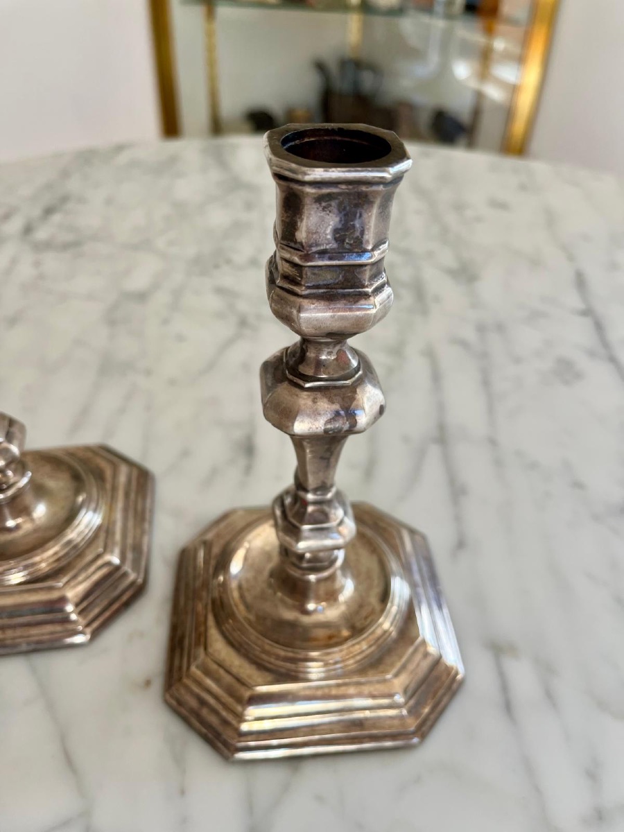 Pair Of Louis XV Style Silvered Bronze Candlesticks-photo-3