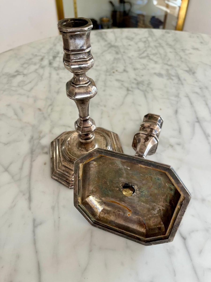 Pair Of Louis XV Style Silvered Bronze Candlesticks-photo-4