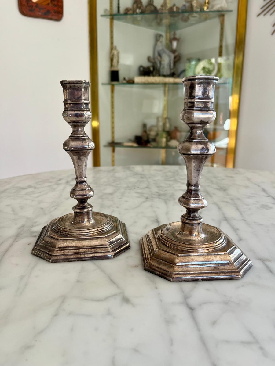 Pair Of Louis XV Style Silvered Bronze Candlesticks