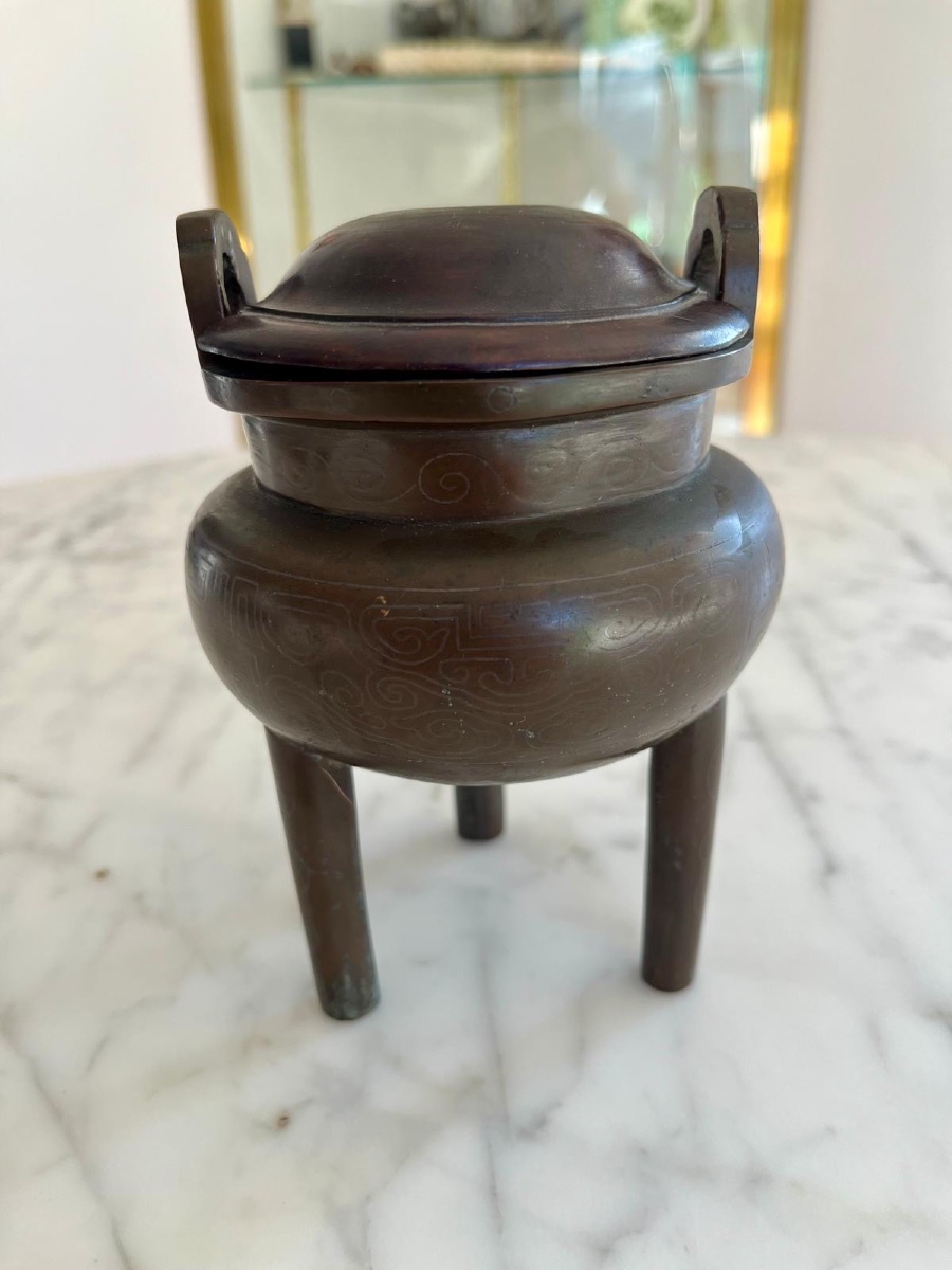 Tripod Perfume Burner In Bronze And Silver Inlays. 17th-18th Century.-photo-3