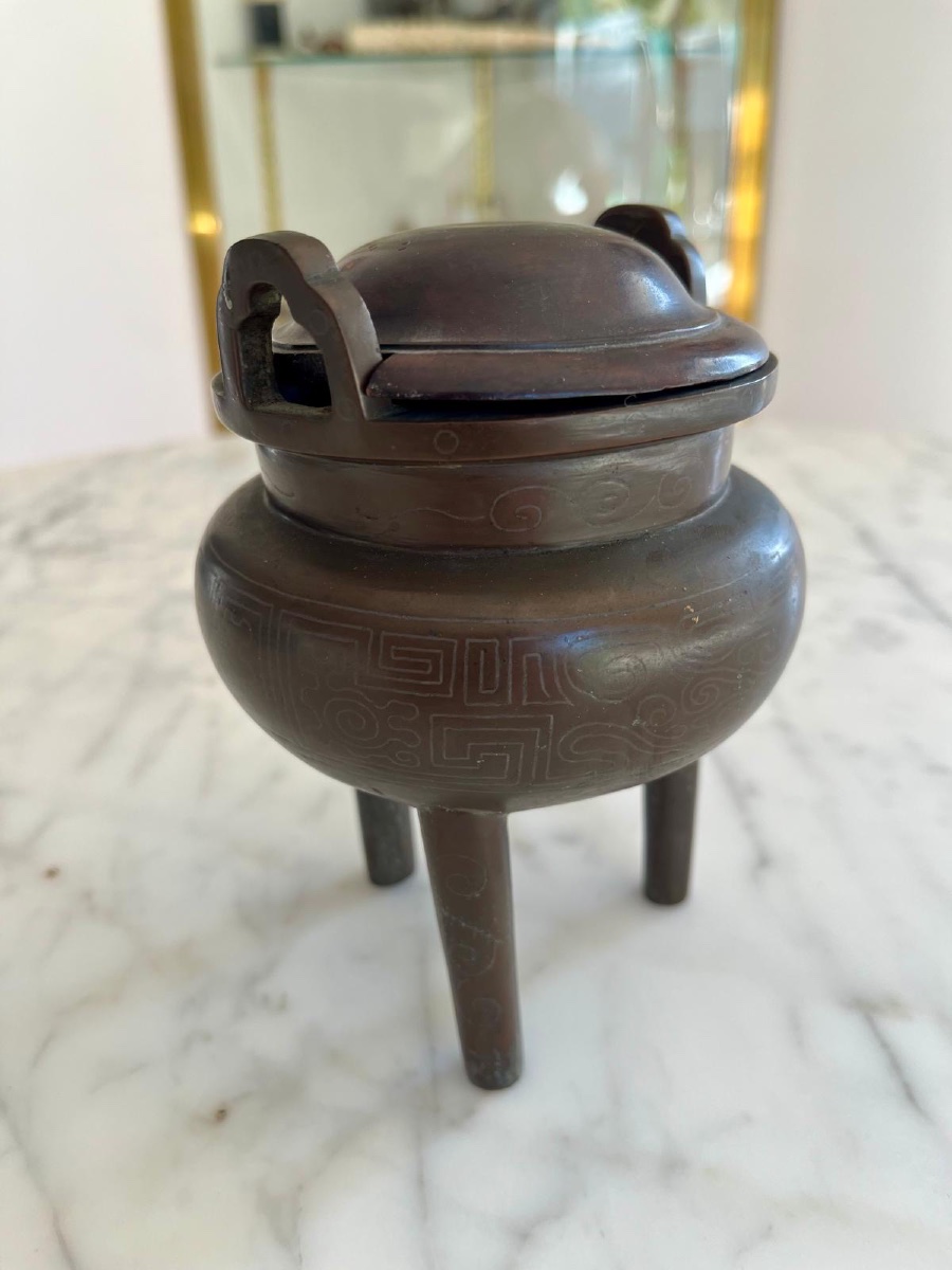 Tripod Perfume Burner In Bronze And Silver Inlays. 17th-18th Century.-photo-4