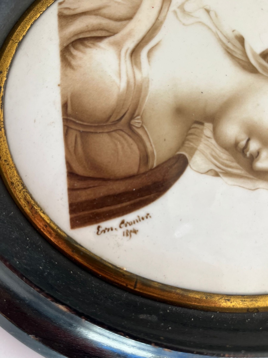 La vierge Marie, portrait peint sur porcelaine. Époque Napoléon III-photo-3