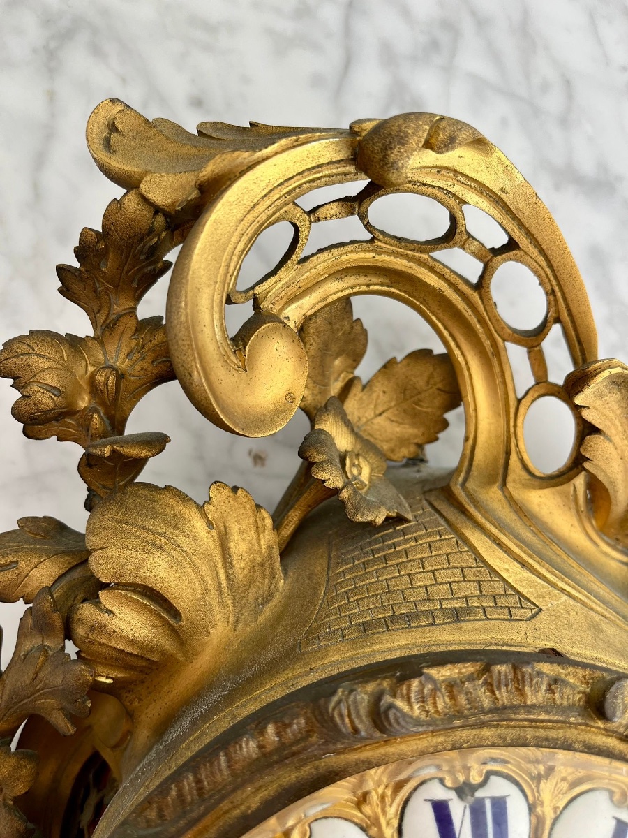 Gilt Bronze Wall Cartel Clock, Louis XV Style, Napoleon III Period-photo-3