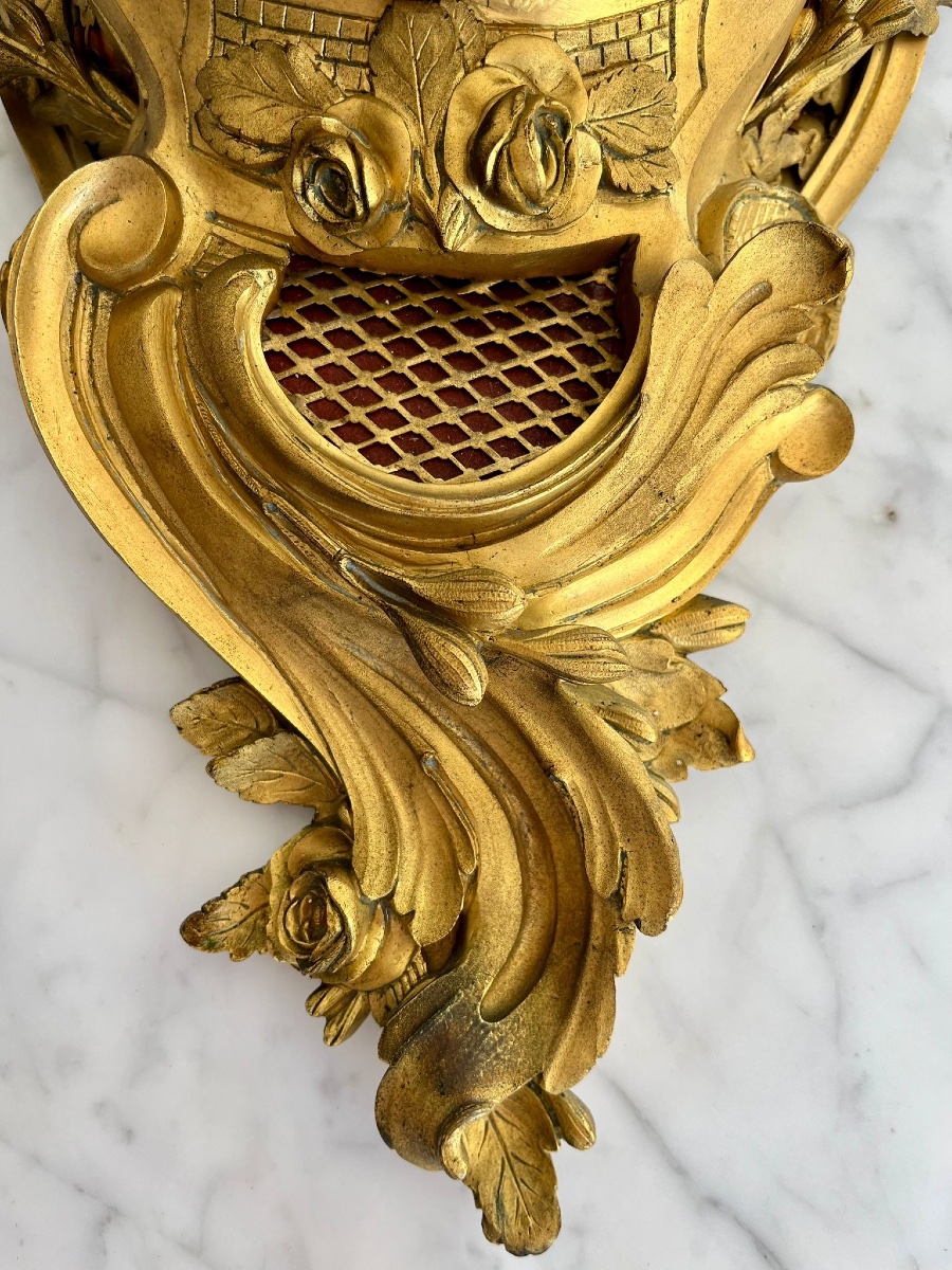Gilt Bronze Wall Cartel Clock, Louis XV Style, Napoleon III Period-photo-1