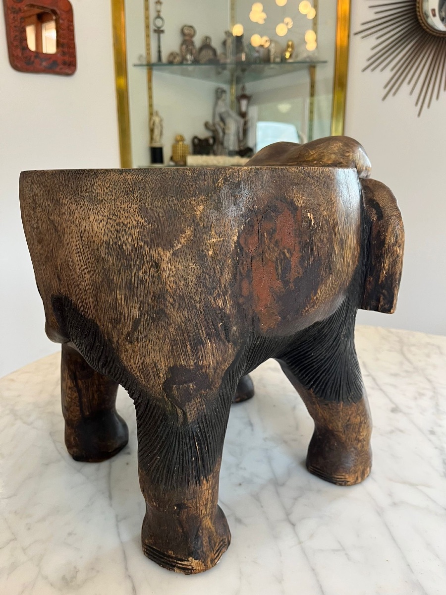 Carved Wooden Elephant Stool. Africa 1960, Primitive Art-photo-4