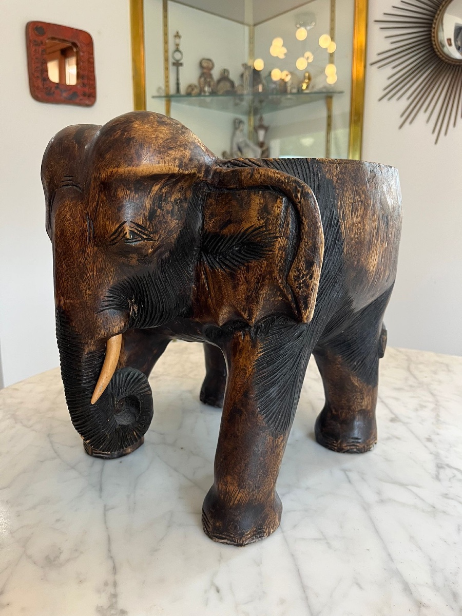 Carved Wooden Elephant Stool. Africa 1960, Primitive Art