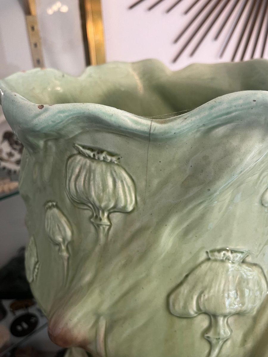 Massier. Green Earthenware Pot And Container Decorated With Thistles-photo-1