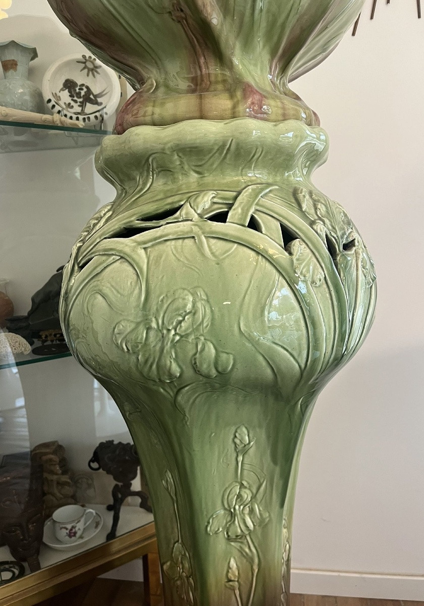 Massier. Green Earthenware Pot And Container Decorated With Thistles-photo-5