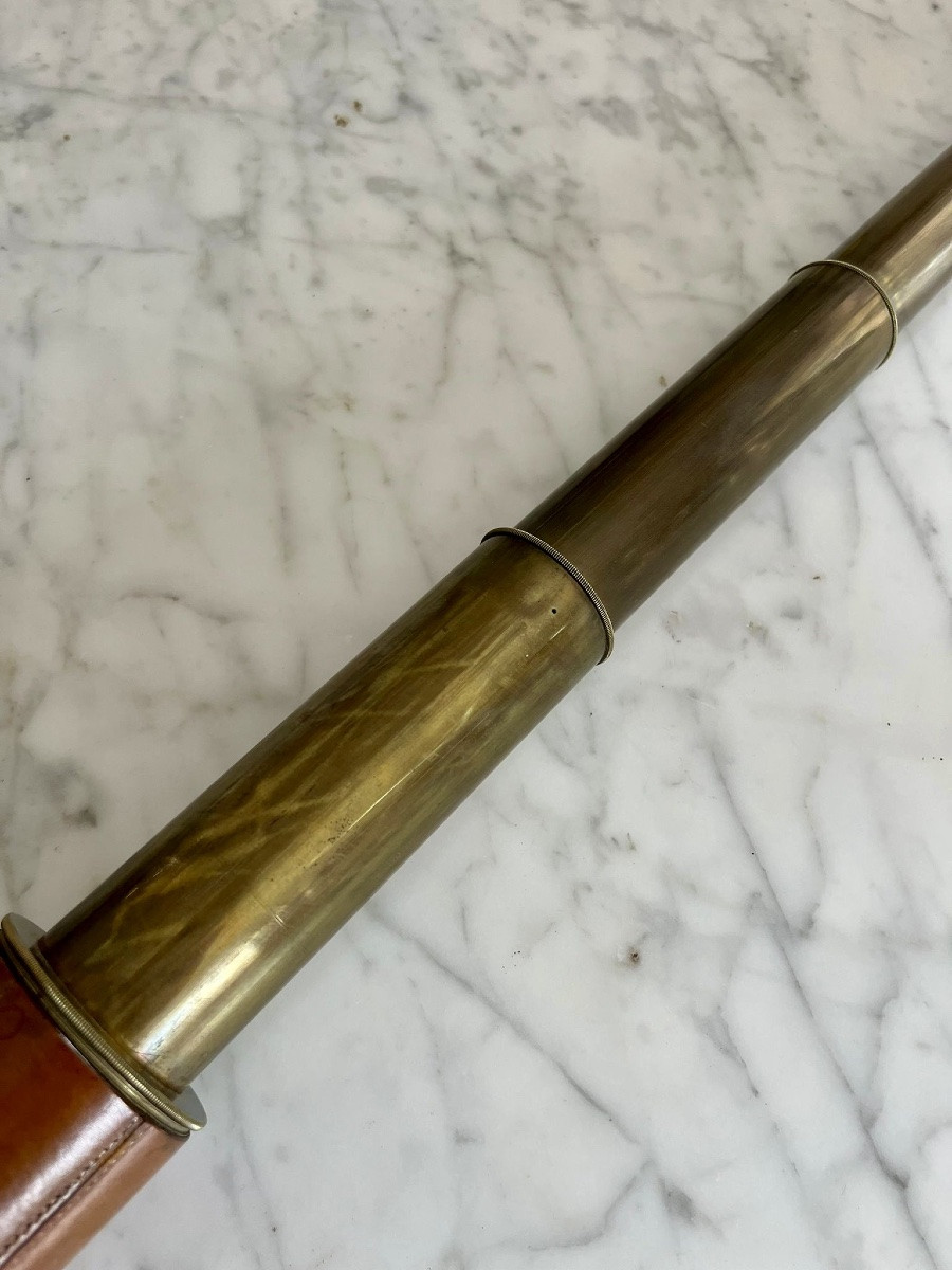 Brass Marine Telescope In Its Leather Sheath, XIX-photo-4