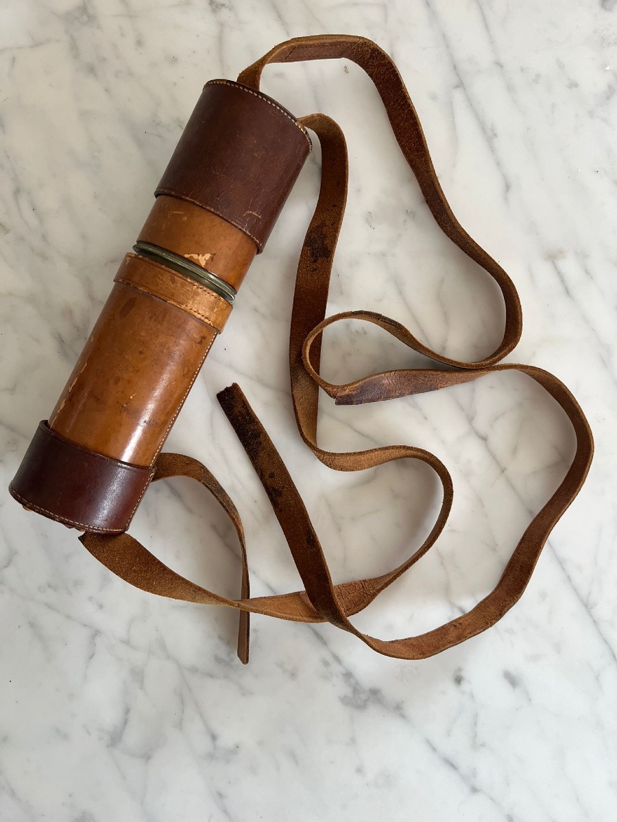 Brass Marine Telescope In Its Leather Sheath, XIX-photo-2