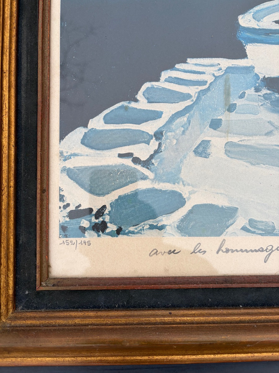 Lithographie. André BRICKA (1922-1999) Paysage grec -photo-3