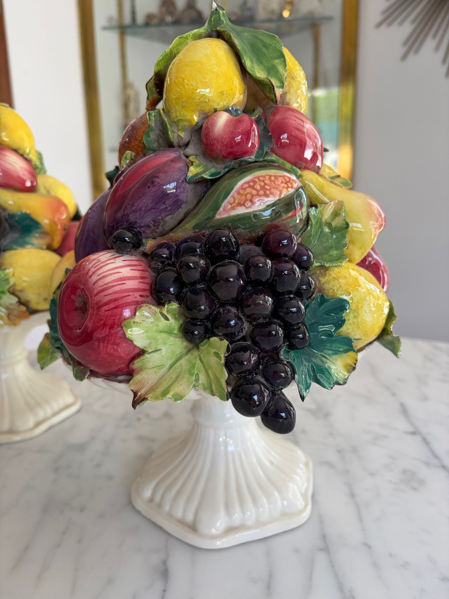 Paire de coupes de fruits trompe l'œil en faience-photo-3
