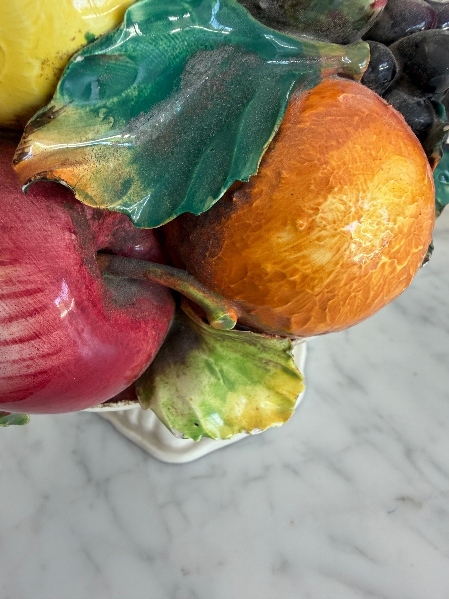 Paire de coupes de fruits trompe l'œil en faience-photo-1