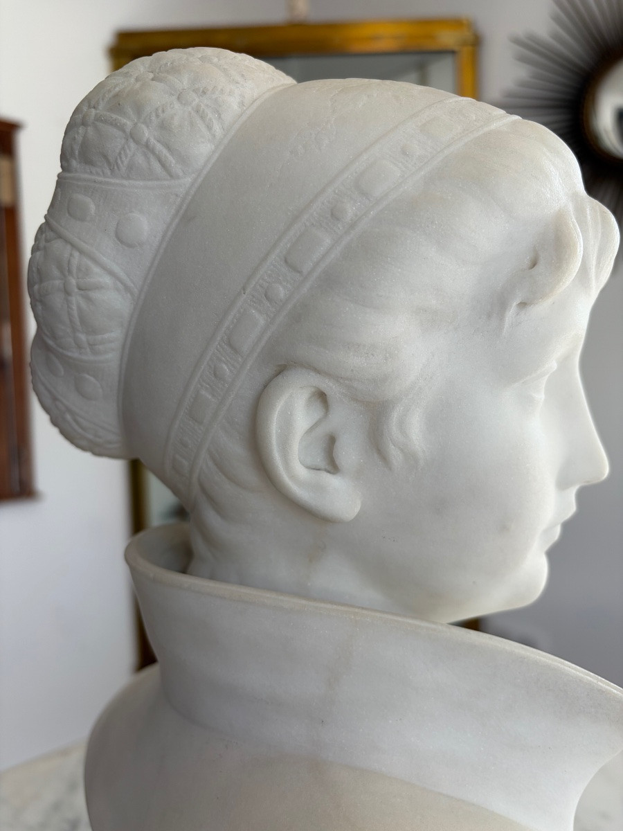 R. Ceribelli (1841-1918) Carved Marble Bust Of A Young Woman With A Necklace-photo-4