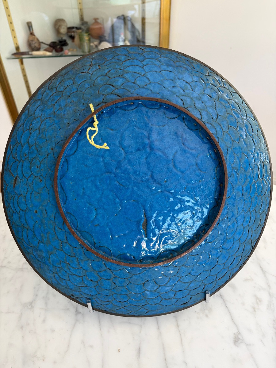 Large Cloisonné Dish With Floral And Bird Design - Japan, 20th Century-photo-4