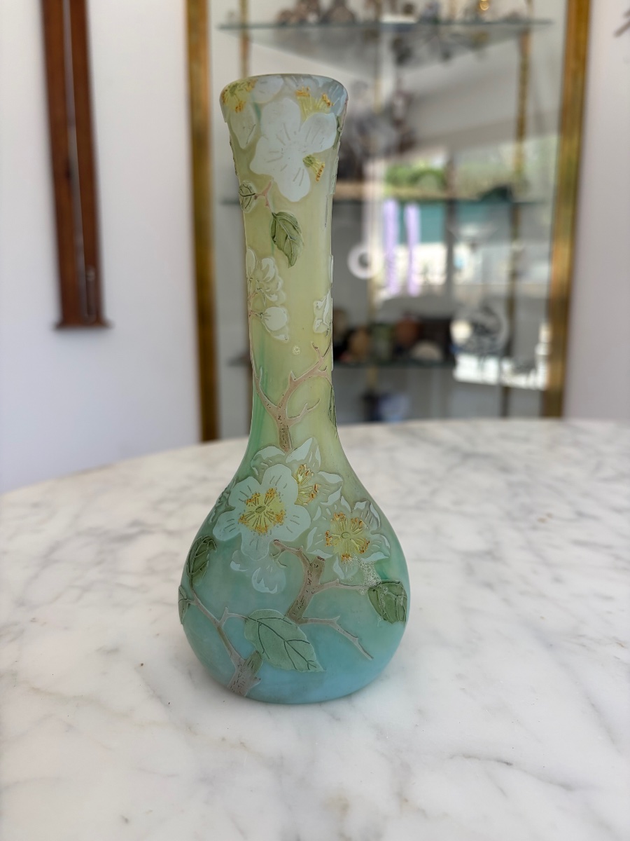 François-Théodore LEGRAS (1839-1916) vase « Fleurs de pommiers »