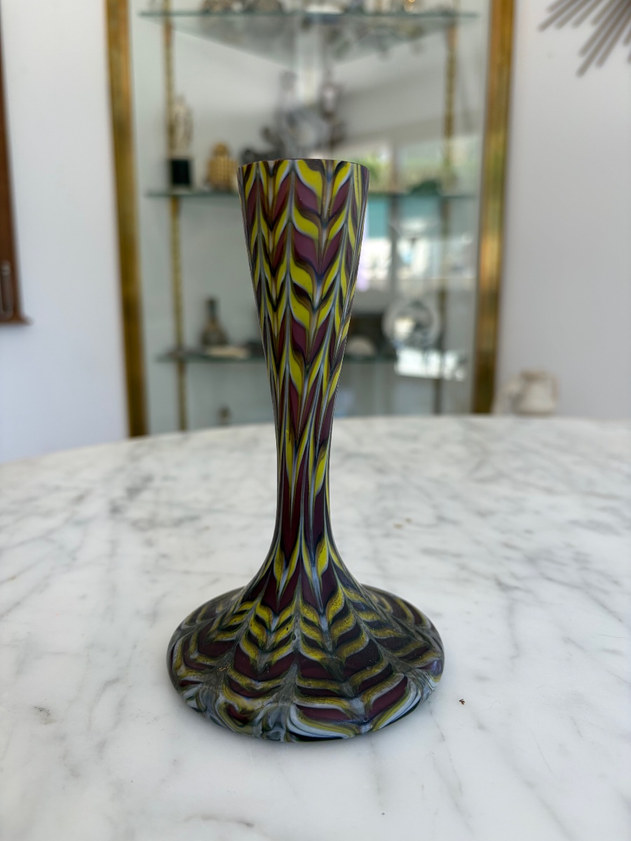 Fratelli Toso. Vase solifleur en verre de Murano multicolore 