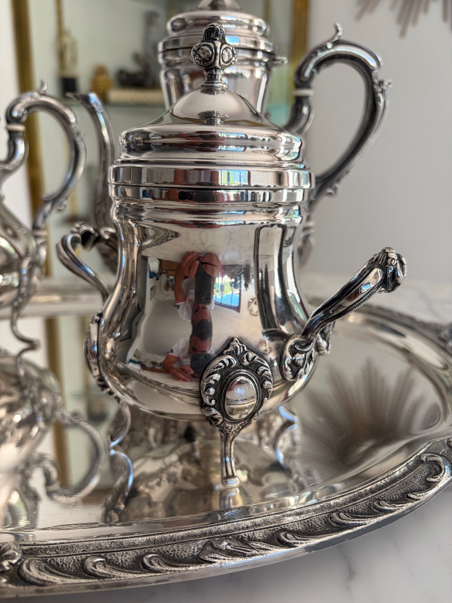 Louis XV-style Coffee And Tea Set In Silver-plated Metal-photo-3