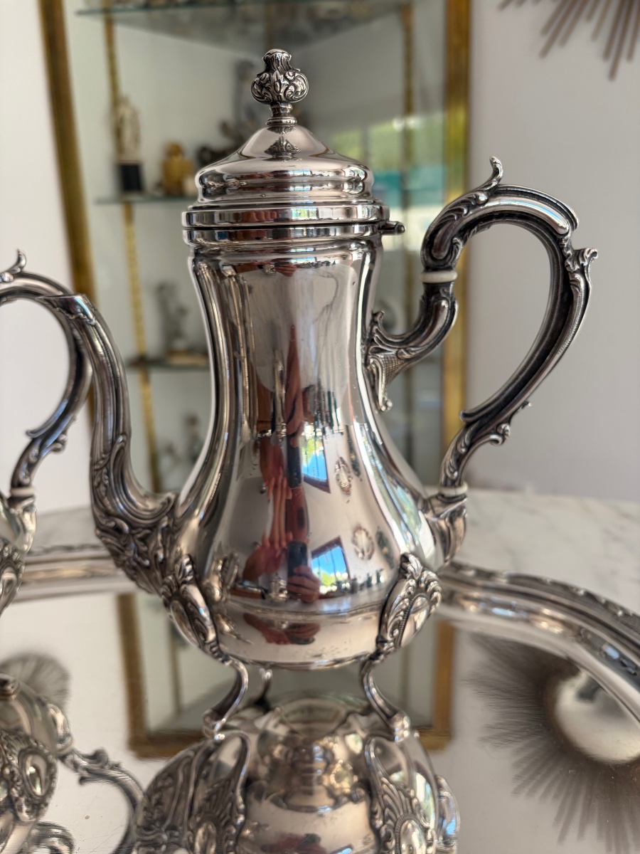 Louis XV-style Coffee And Tea Set In Silver-plated Metal-photo-4