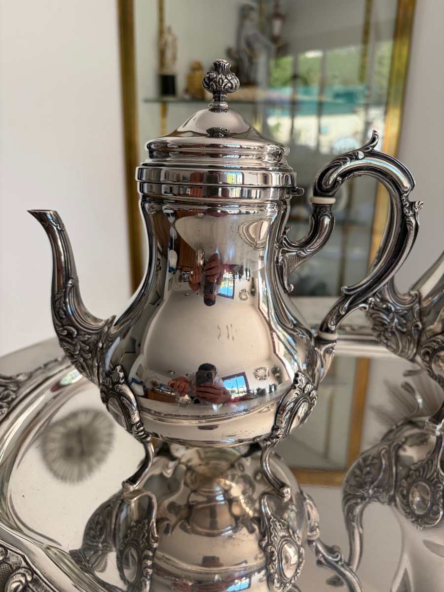 Louis XV-style Coffee And Tea Set In Silver-plated Metal-photo-1
