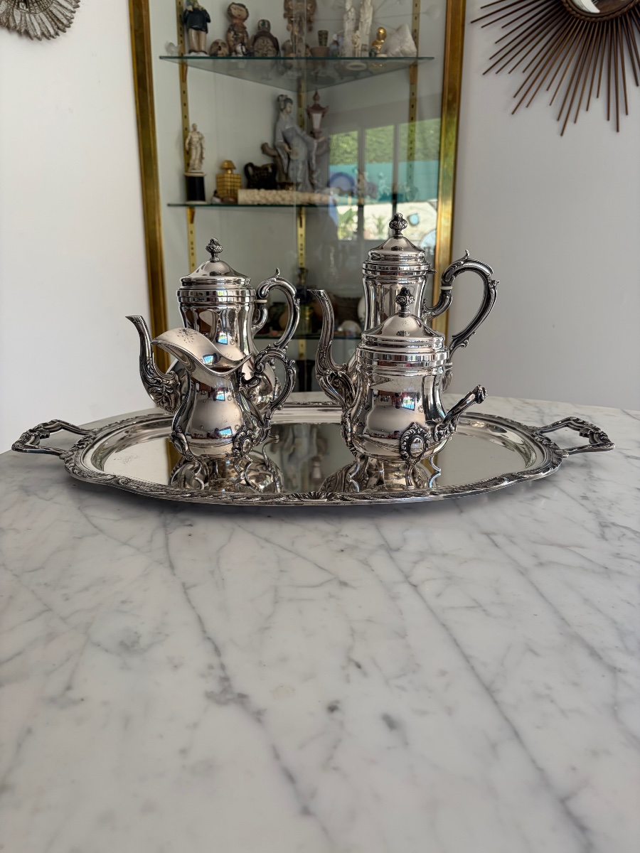 Louis XV-style Coffee And Tea Set In Silver-plated Metal