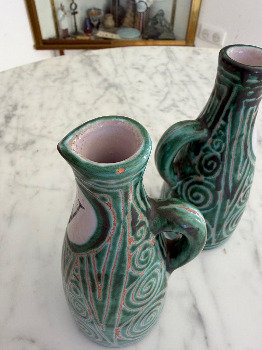 Ensemble huile et vinaigre Robert Picault, céramique Vallauris 1970 -photo-2