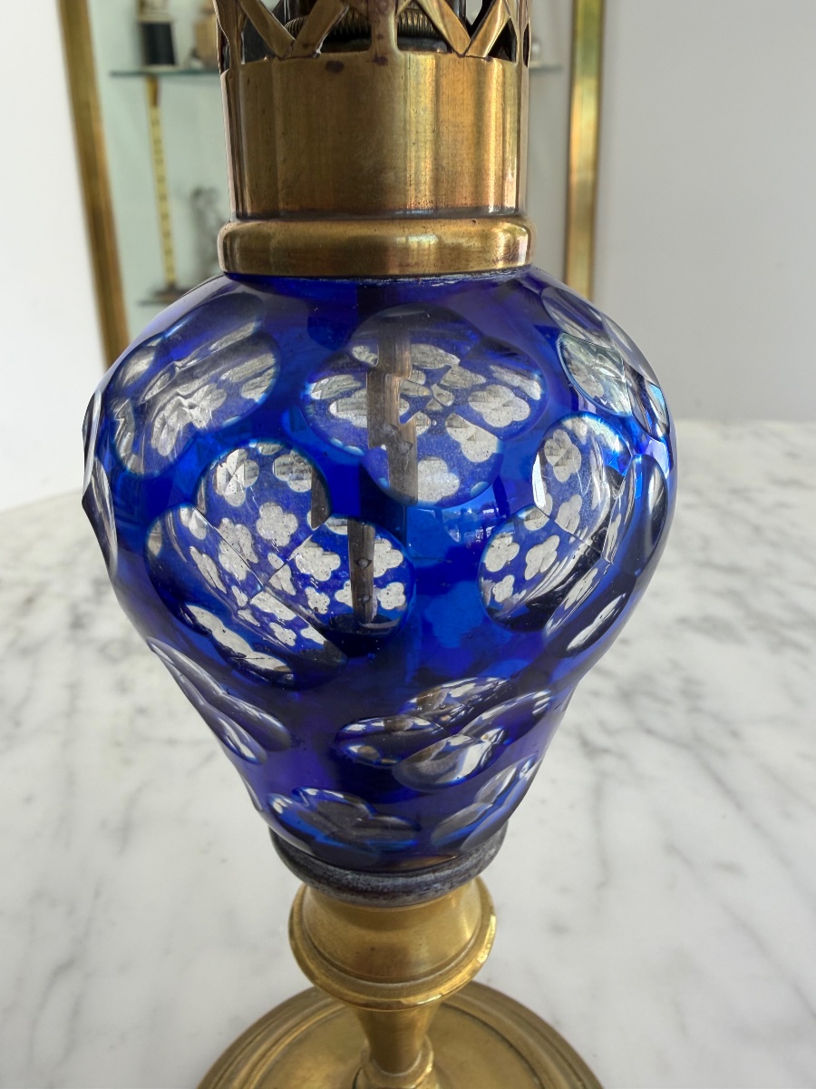 Lampe Berger en cristal bleu cobalt et métal doré-photo-2