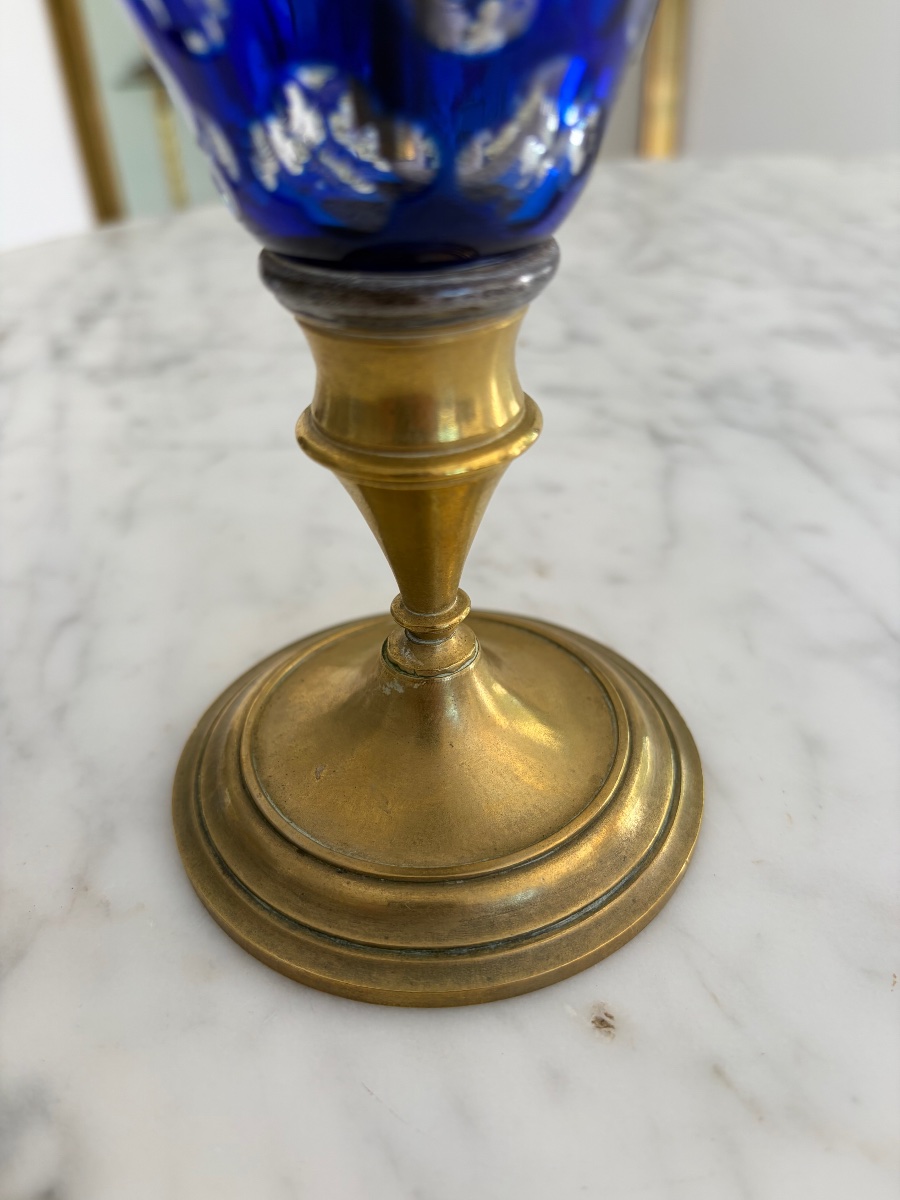 Lampe Berger en cristal bleu cobalt et métal doré-photo-4