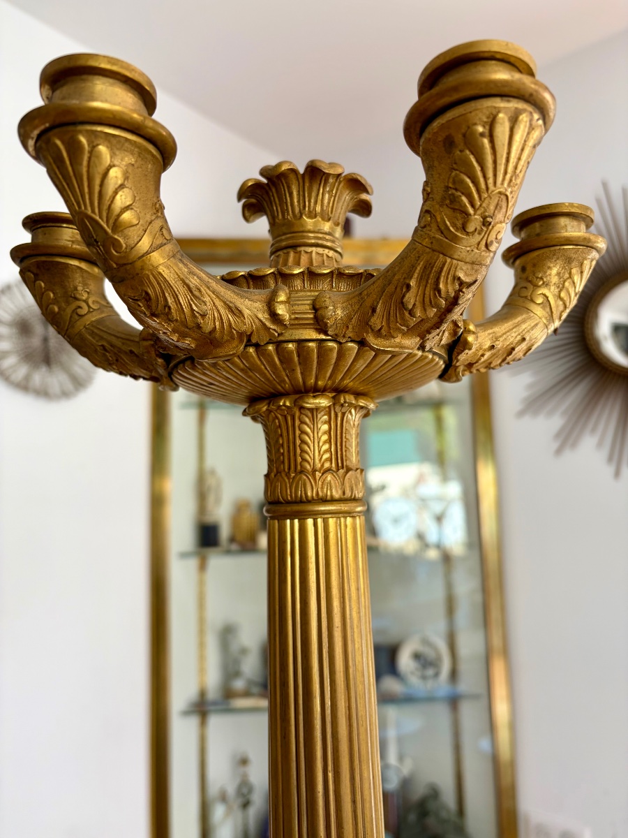 Garniture de cheminée d’époque Empire en bronze doré “La Liseuse”-photo-3