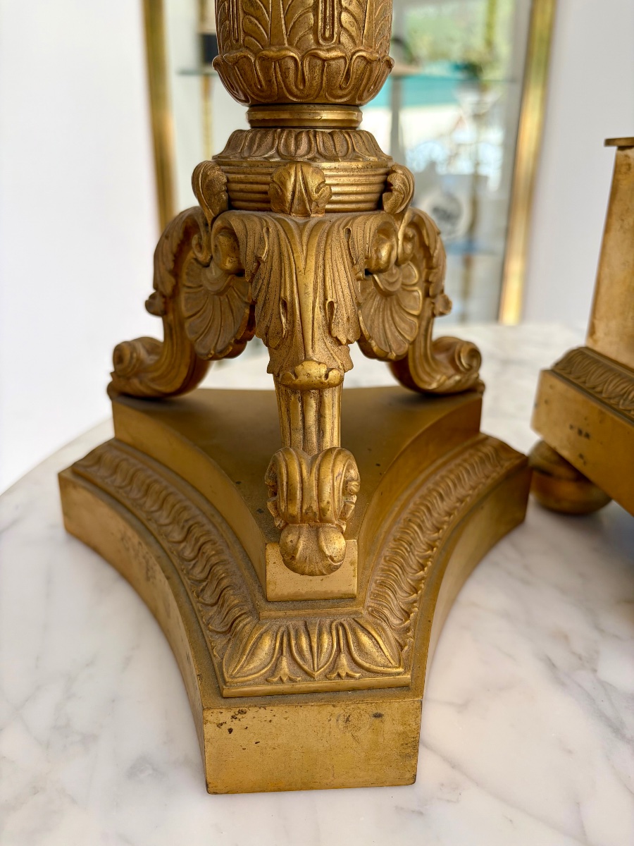 Garniture de cheminée d’époque Empire en bronze doré “La Liseuse”-photo-4