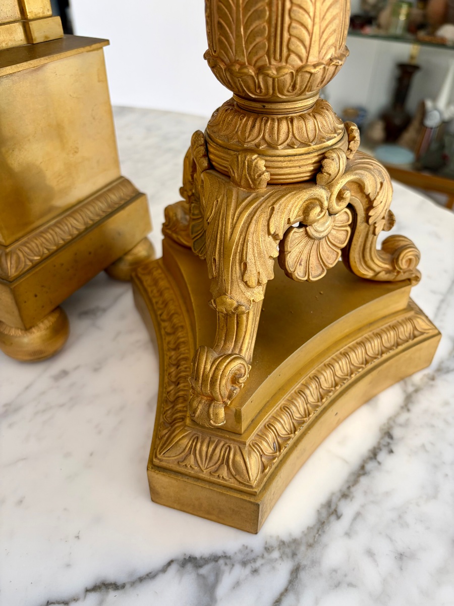 Garniture de cheminée d’époque Empire en bronze doré “La Liseuse”-photo-4