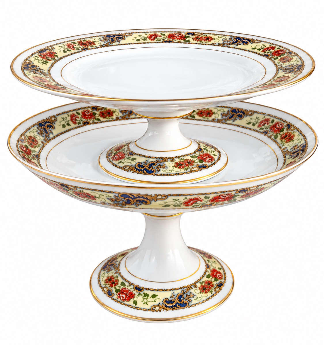 Limoges Porcelain Dinner Service By Raynaud & Cie – Polychrome Floral And Gold Design-photo-3