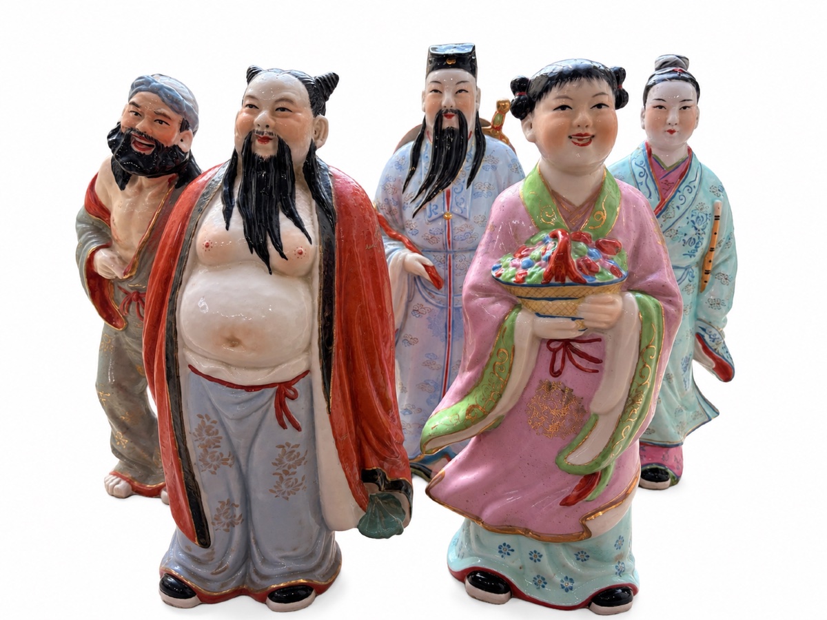Ensemble de huit statuettes en porcelaine chinoise polychrome – Divinités et Immortels taoïstes-photo-3