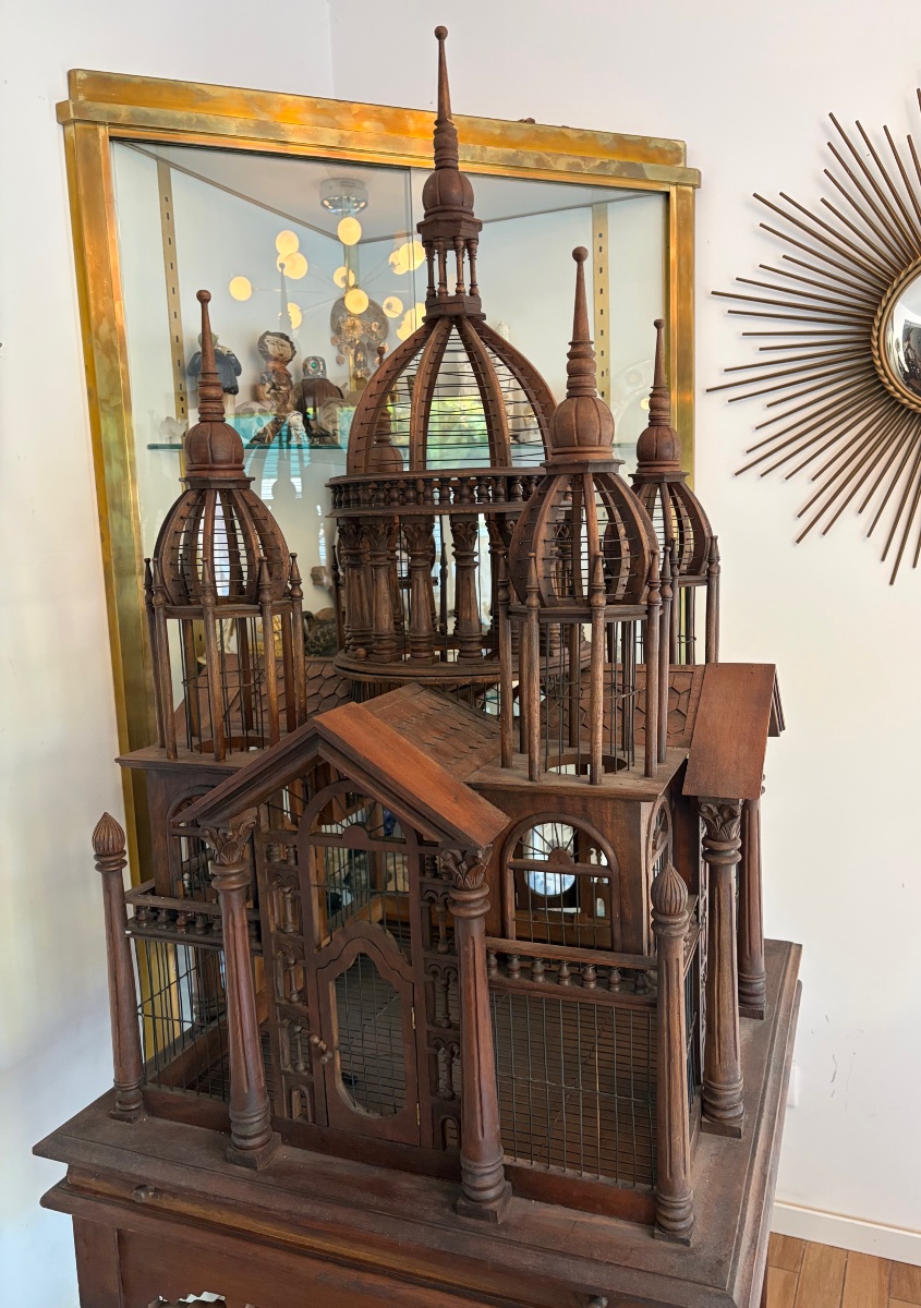 Large "cathedral" Birdcage Made Of Carved Wood-photo-2