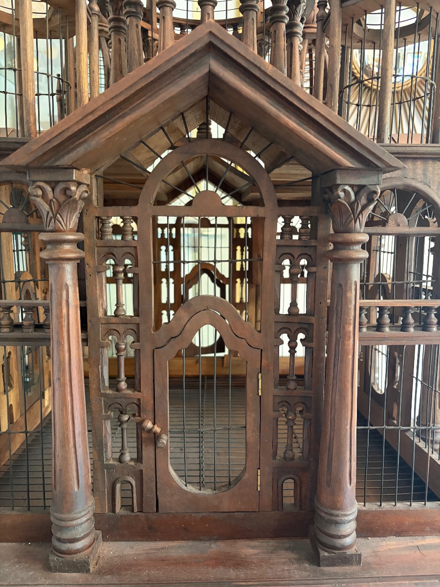 Large "cathedral" Birdcage Made Of Carved Wood-photo-2