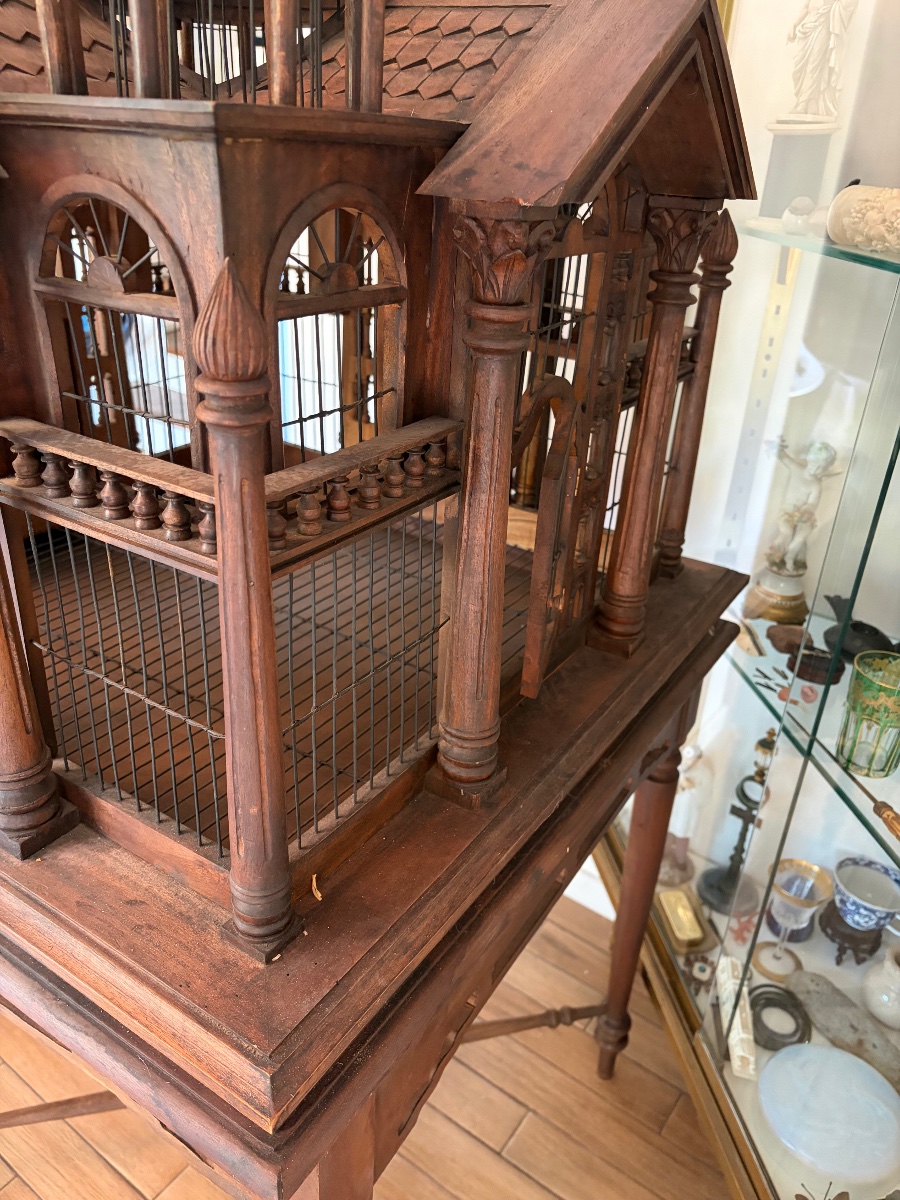 Large "cathedral" Birdcage Made Of Carved Wood-photo-5