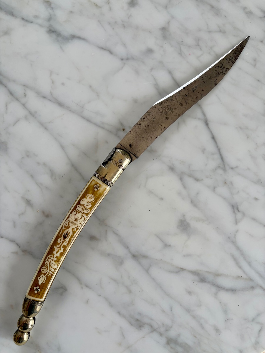 Navaja espagnole d’Albacete en corne blonde, XIXe siècle-photo-4