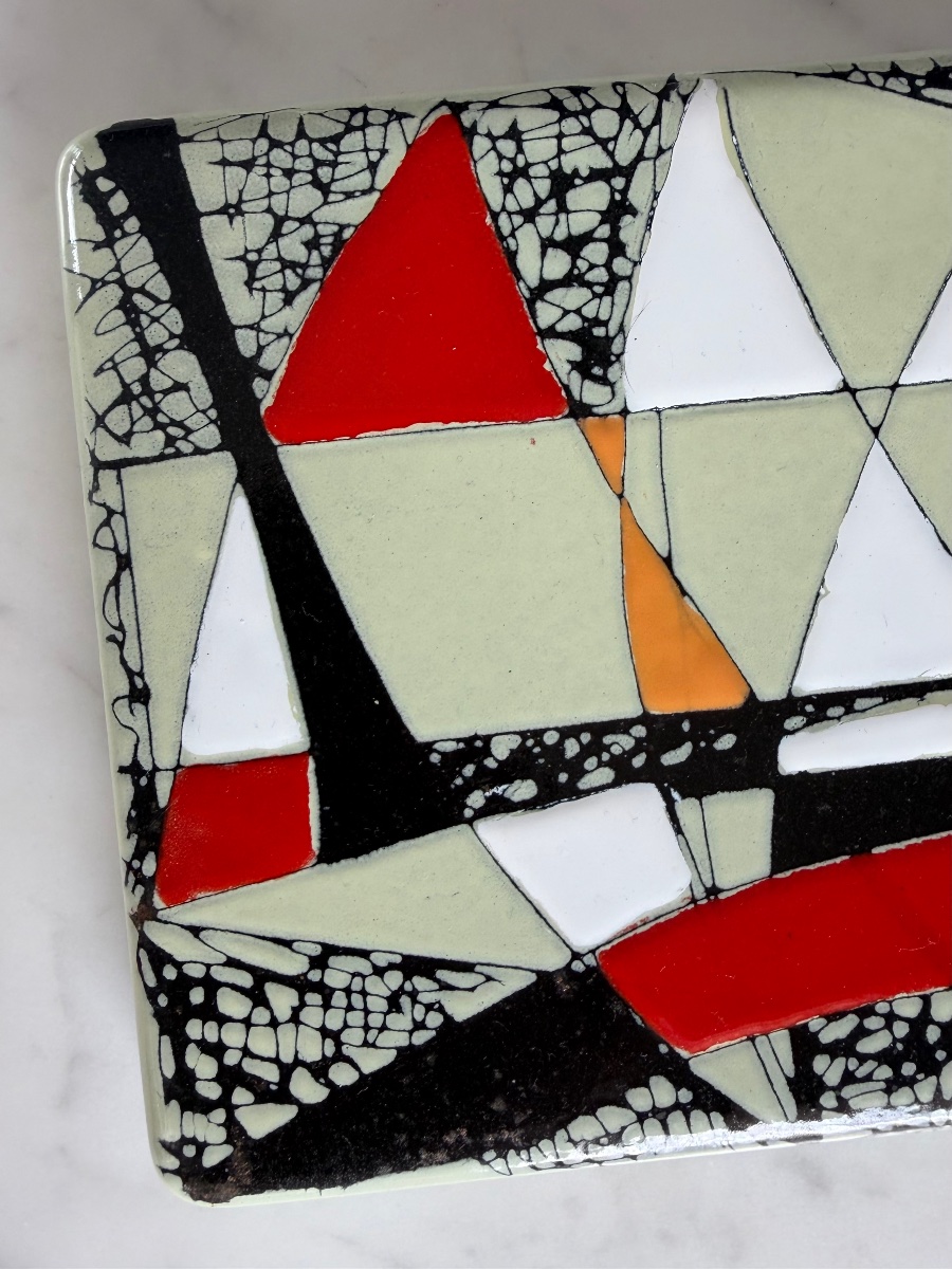 Polychrome Enamel Plaque Signed By élisabeth De La Mauvinière – Abstract Composition-photo-2
