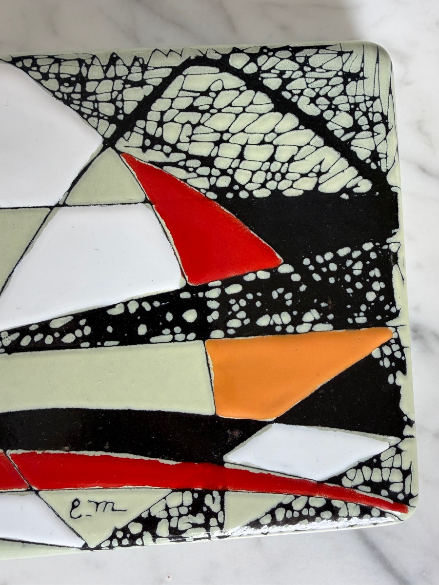 Polychrome Enamel Plaque Signed By élisabeth De La Mauvinière – Abstract Composition-photo-3