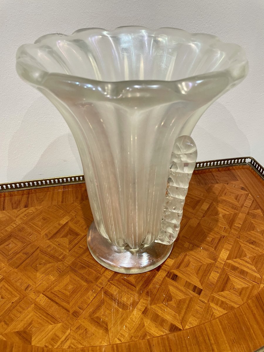 «Ercole Barovier » Vase Art Déco Verre Transparent / Translucide Irisé -photo-1