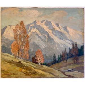 Constantin Font  (1890-1954) Paysage Montagne Enneigé. Huile Sur Toile