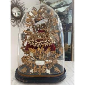 Wedding Bouquet Under Globe, 19th Century.