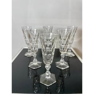 6 Val-saint-lambert Crystal Champagne Flutes, Prince Of Wales Model