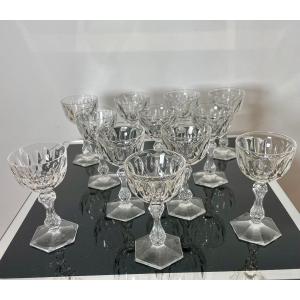 12 Val-saint-lambert Crystal Wine Glasses, Prince Of Wales Model.