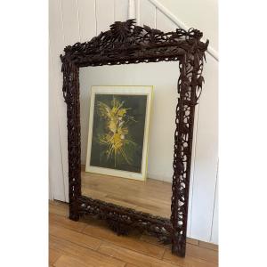 Indochina - Circa 1900. Mirror With Carved Wooden Frame 