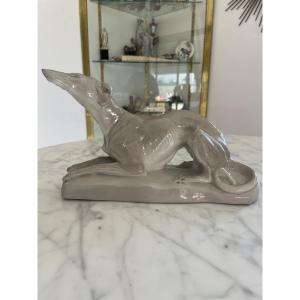 Limoges Tharaud Camille (1878-1956)   Lévrier En Porcelaine