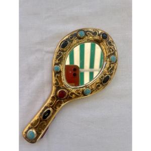 François Lembo. Ceramic Hand Mirror, Circa 1960. Vallauris 