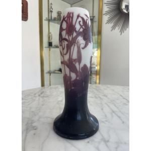 Art Nouveau Vase Signed Saint Louis Nancy With Floral Decoration